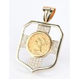 18K pendant with 1881 Ten Dollar Gold Coin and Diamonds