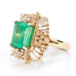 Ladies 14K Square Cut Emerald & Diamond Ring, 13.82 Cts.