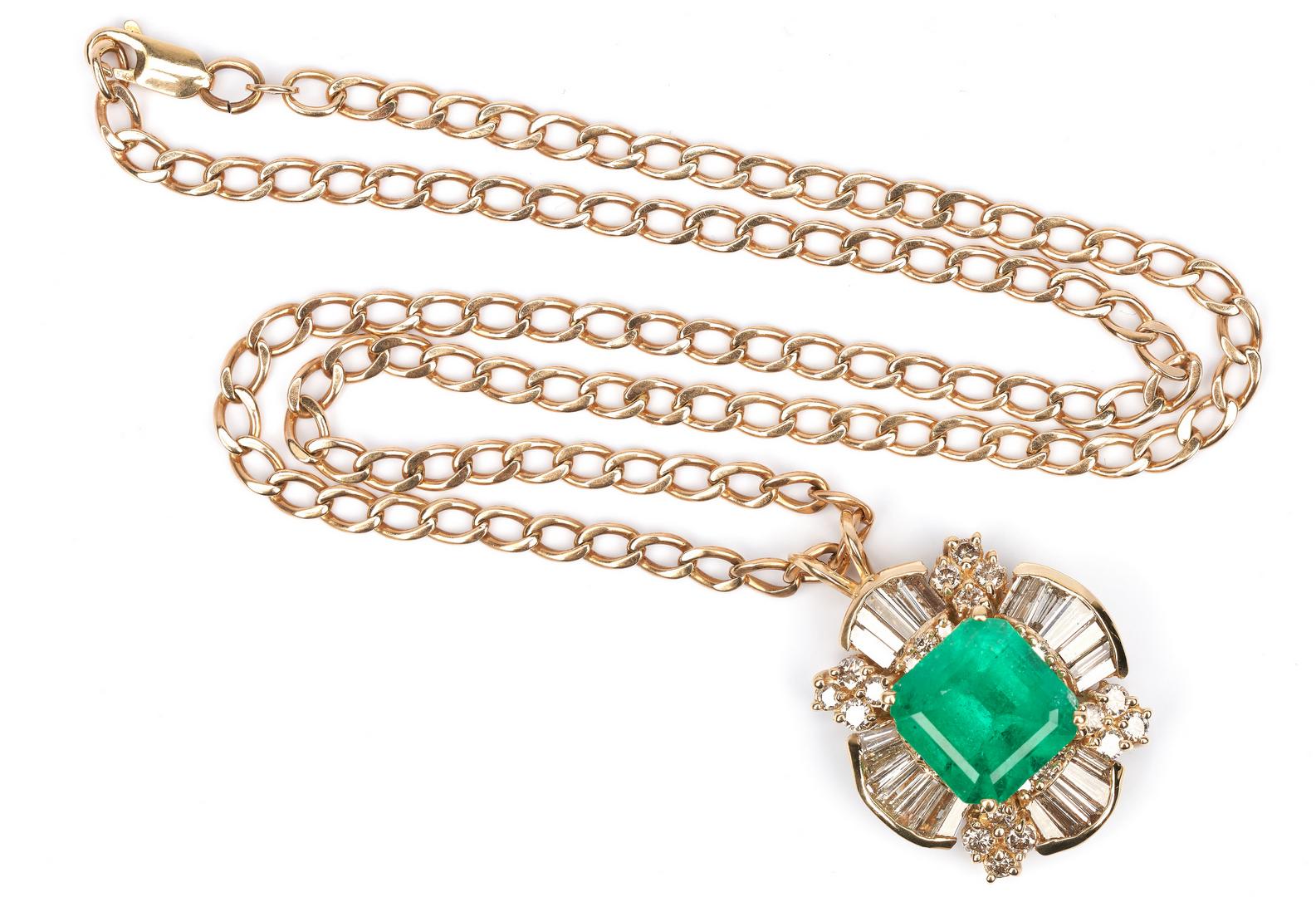 Ladies 11K Emerald, Gold, & Diamond Pendant & Necklace - Image 2 of 6