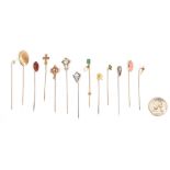 13 Ladies Gold Pins with Gemstones