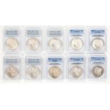 10 PCGS Graded Morgan Silver Dollars, incl. MS63