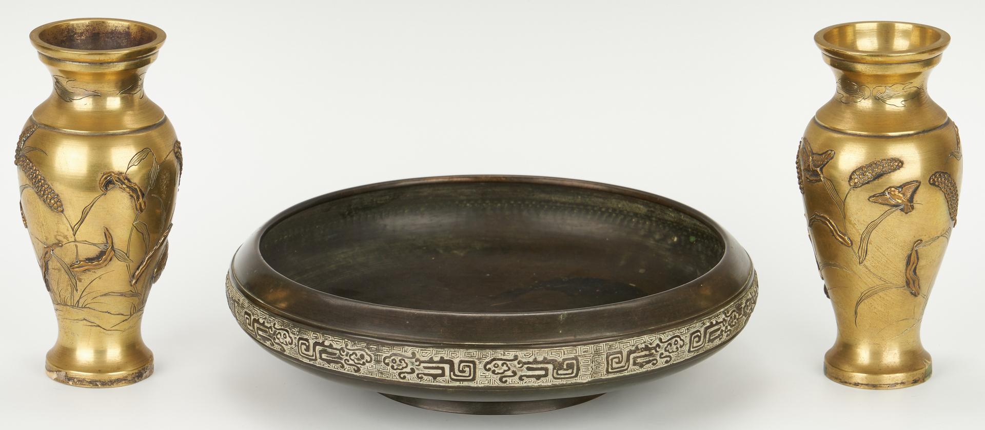 Pair of Asian Bronze Vases and Footed Bowl - Image 2 of 10