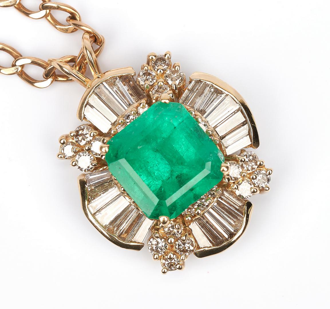 Ladies 11K Emerald, Gold, & Diamond Pendant & Necklace - Image 3 of 6