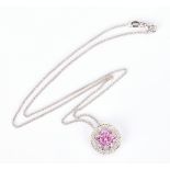 Ladies 18K Diamond & Pink Sapphire Pendant & 14K White Gold Necklace