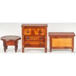 Miniature Chests and Table, incl. Birdseye and Tiger Maple