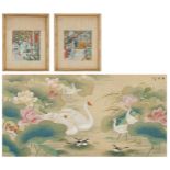 2 Asian Gouache Paintings + Watercolor on silk
