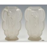Pair French Etling Art Deco Glass Vases
