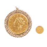 1850 $20 Gold piece, Mounted, plus 1851 $1 Liberty Head
