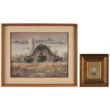 2 Marion Cook Paintings, Barn and Daisies