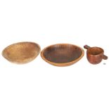 3 Tiger Maple Bowls, incl. 1 w/ Handles