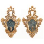 Pr. Italian Gilt Carved Mirrored Candle Sconces