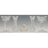 Pr. Cut Glass Comports, Vases and Rose Bowl