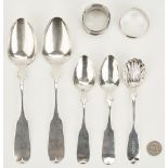 5 Coin Silver Spoons incl. TN, plus 2 Napkin Rings