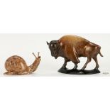 2 Robert Deurloo Bronze Sculptures, Bison and Snail