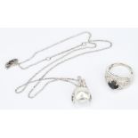 1 Ladies 14K Onyx and Diamond Ring & 1 Ladies 18K Necklace