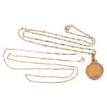 2 14K Necklaces with 1 Gold Coin Pendant