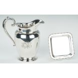 Sterling Water Pitcher plus small square dish
