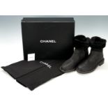 Ladies Chanel Black and Suede Mid-Calf Boots