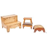 Tiger Maple Bed Steps & 3 Footstools, 4 items