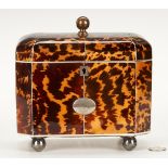 Regency Tortoiseshell Tea Caddy, Silver Inlay