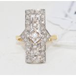 An 18ct gold and diamond oblong Art Deco style ring, ring size O½ Modern