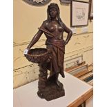 An Ernst Wahliss terracotta figure of a scantily clad lady carrying a basket, after Albin Dobrich,