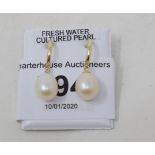 A pair of 9ct gold and cultured pearl drop earrings Modern