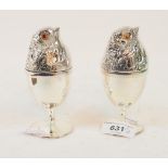 A pair of plated eggcups and covers, in the form of chicks, 11 cm high Modern