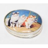 A silver oval box decorated kittens Modern