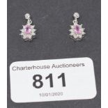 A pair of 9ct gold, diamond and pink sapphire drop earrings Modern