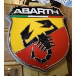 A large Abarth showroom light box sign, of cartouche form, 175 cm high x 162 cm wide Report by RB