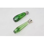 A green glass scent bottle, with silver mounts, and another similar (2) Modern Good condition, no