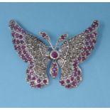 A large silver, ruby and marcasite butterfly brooch Modern