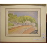 Gilbert Laurie Cadell (1909-1993), trees by a road, watercolour and pencil, signed, 28 x 36.5 cm,