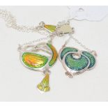 Two Art Nouveau style silver enamel necklaces (2) Modern