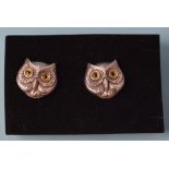 A pair of silver owl cufflinks Modern