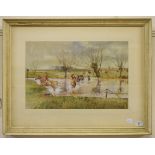 Michael Lyne (1912-1989), crossing the water, possibly Gloucestershire, watercolour and