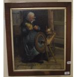 Newlyn School, an old lady spinning, oil on canvas, 43 x 36 cm Report by RB Cleaned, re-lined,