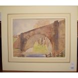 Gilbert Laurie Cadell (1909-1993), study of a bridge, watercolour and pencil, singed, 28 x 38 cm and