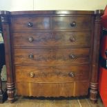 A Victorian mahogany bow front chest, of two short and three graduated long drawers, 130 cm wide