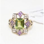 A 9ct gold, amethyst, peridot and pearl ring, approx. ring size Q Modern