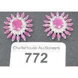 A pair of silver and ruby cluster earrings Modern