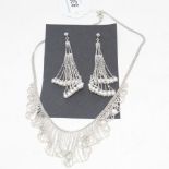 A pair of silver and pearl chandelier earrings and a matching necklace (2) Modern