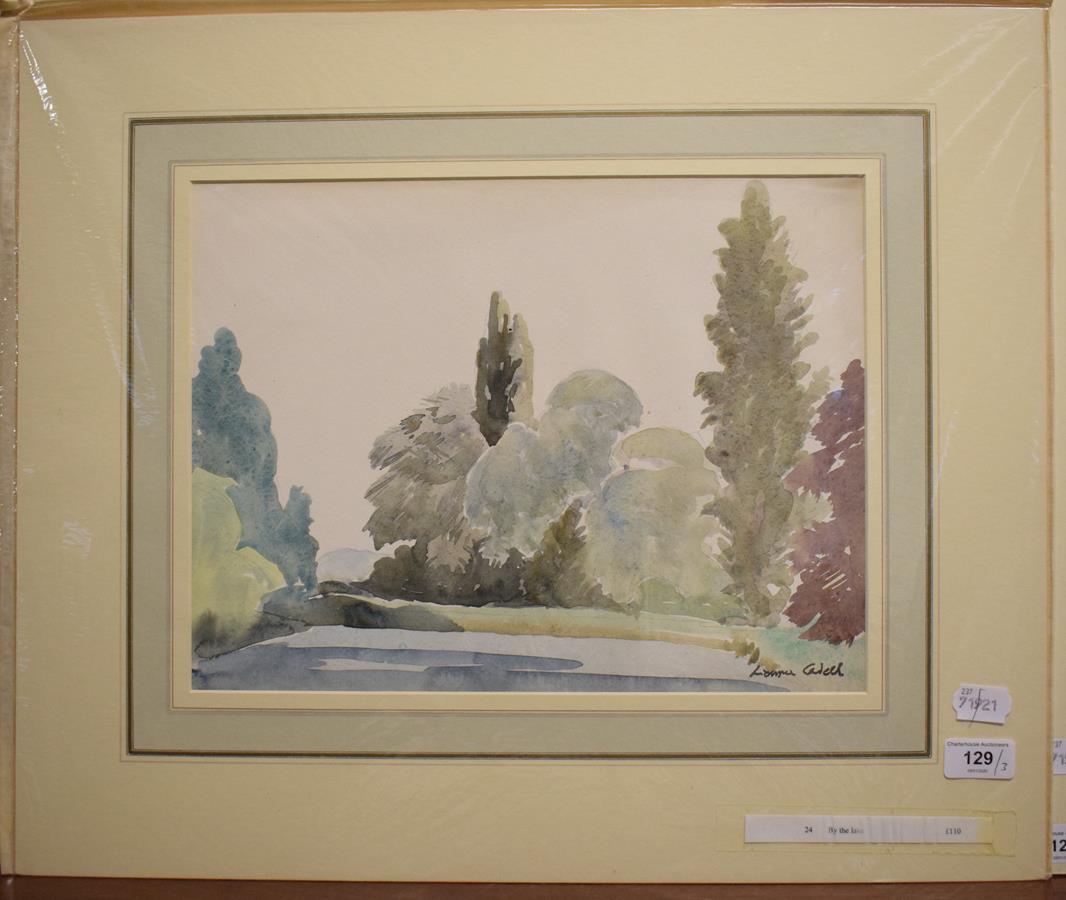 Gilbert Laurie Cadell (1909-1993), by the lake, watercolour, signed, 27.5 x 36 cm, and two others by