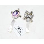 Two silver novelty cat rattles (2) Modern