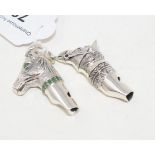 Two silver novelty horse head whistles (2) Modern