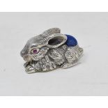 A large silver rabbit pincushion Modern