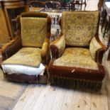 A Victorian country house carpet upholstered armchair, on turned front legs, and another similar (2)