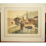 Gilbert Laurie Cadell (1909-1993), a canal by a town, watercolour, signed and dated 1936 and 1939,