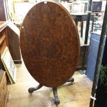 A Victorian oval loo table, the top veneered in burr walnut, 137 cm wide